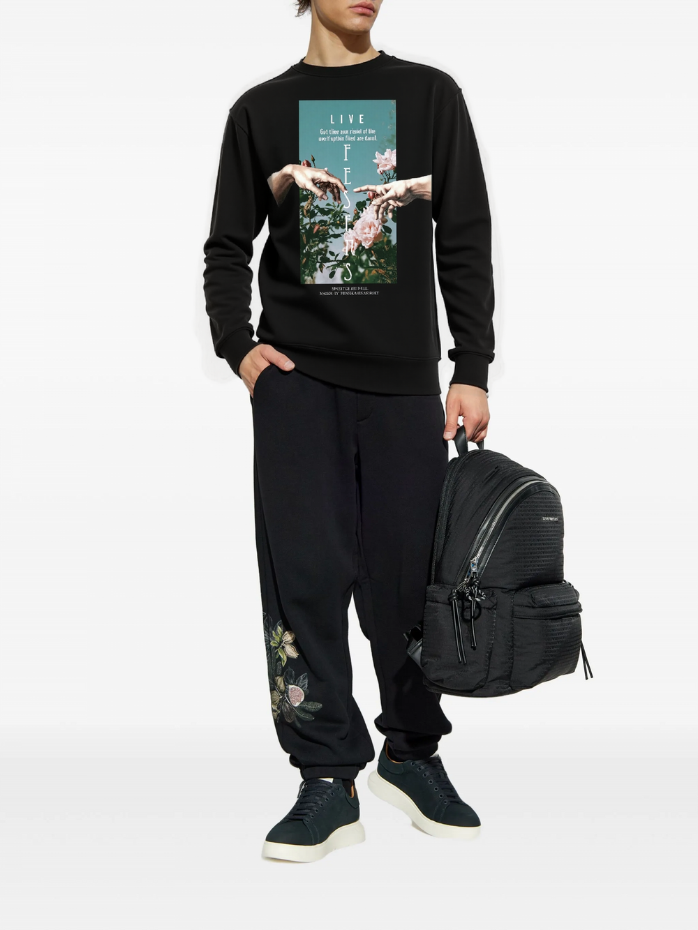 FesFas Flower-print Sweatshirt | Black | Men