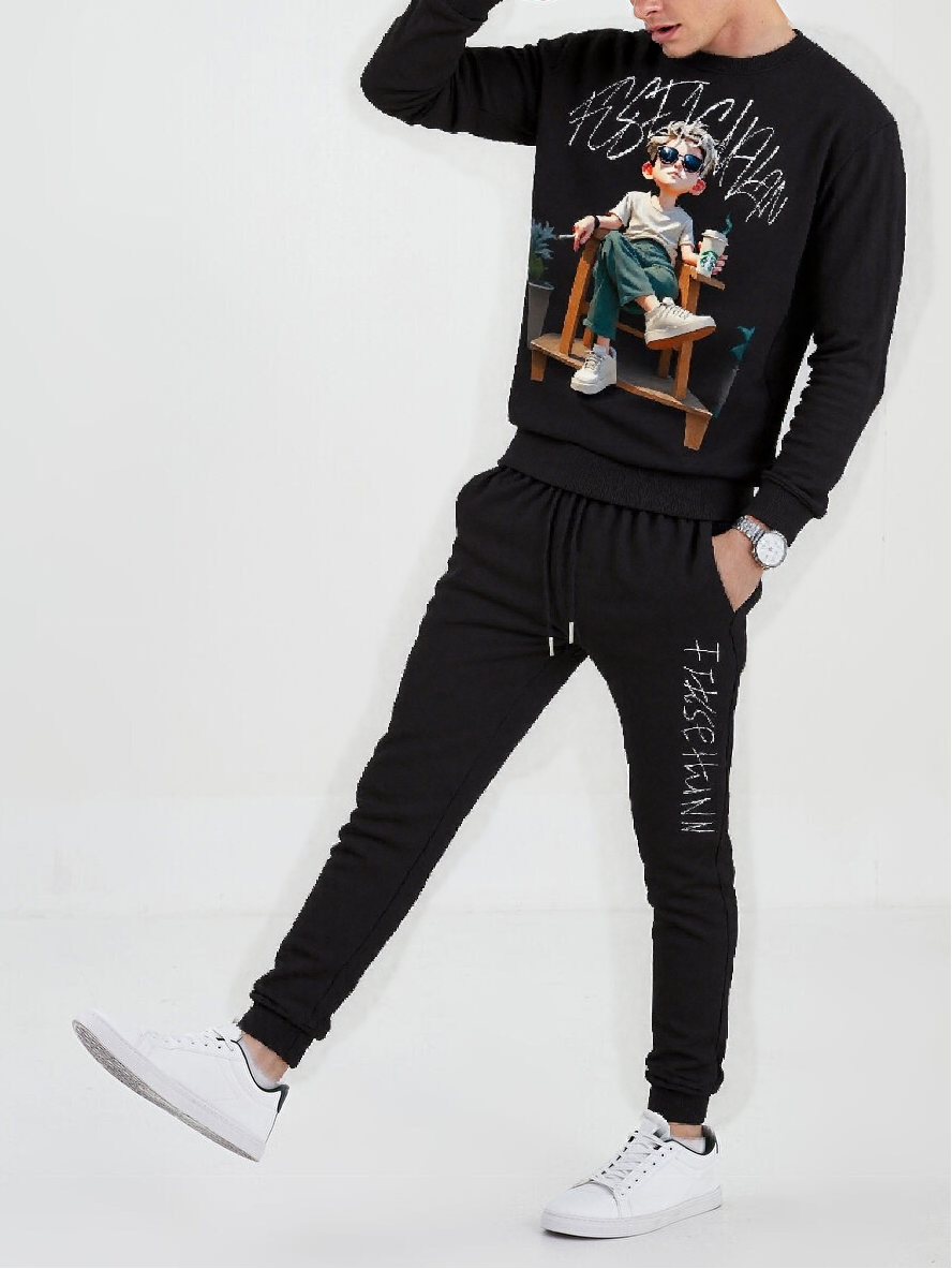 FesFas Boy-print Sweatshirt Set | Black | Men