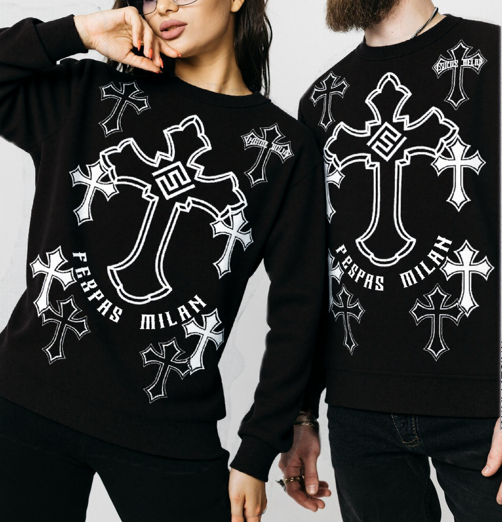 FesFas Cross-print Sweatshirt | Black | Men