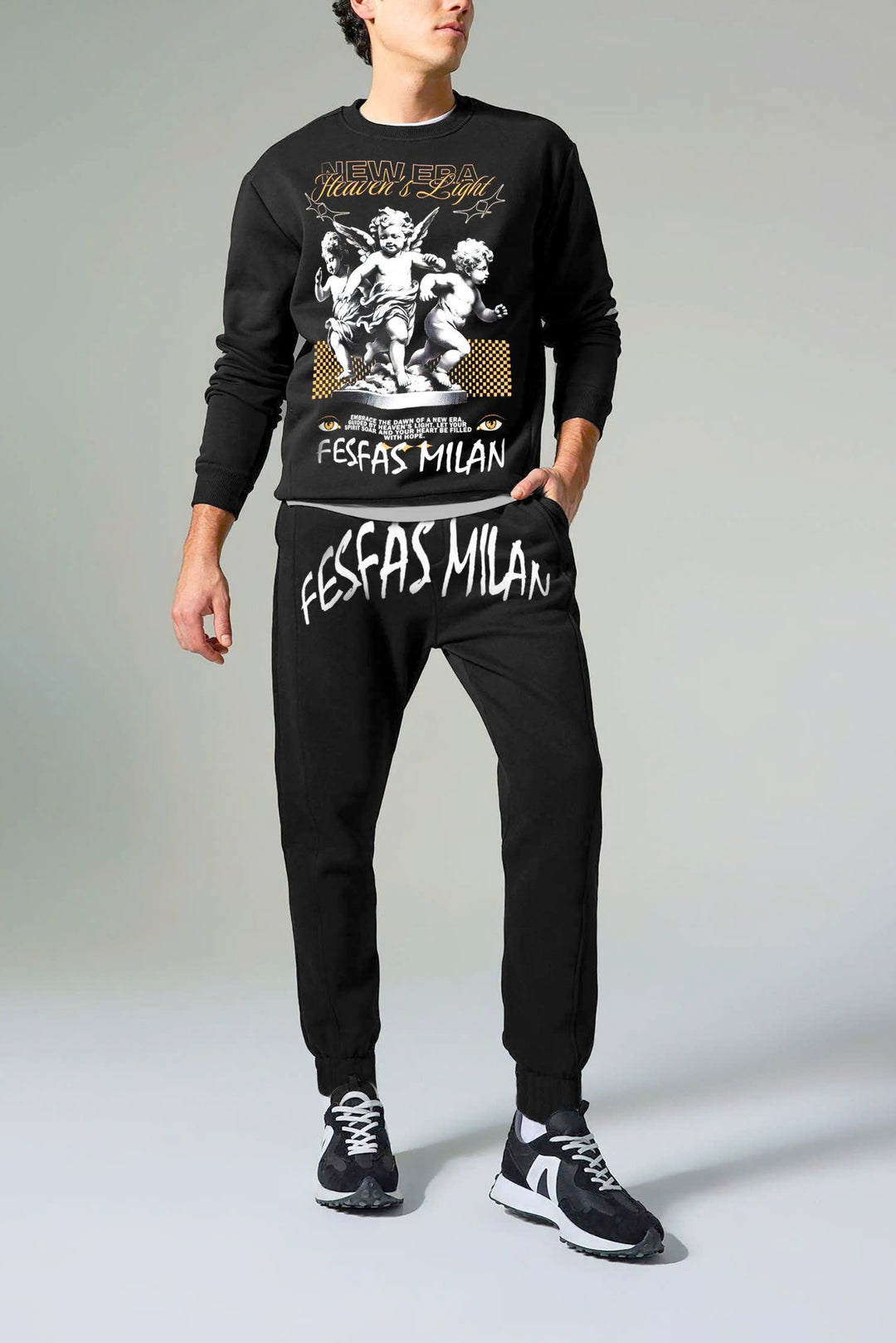 FesFas Angels-print Sweatshirt Set | Black | Men