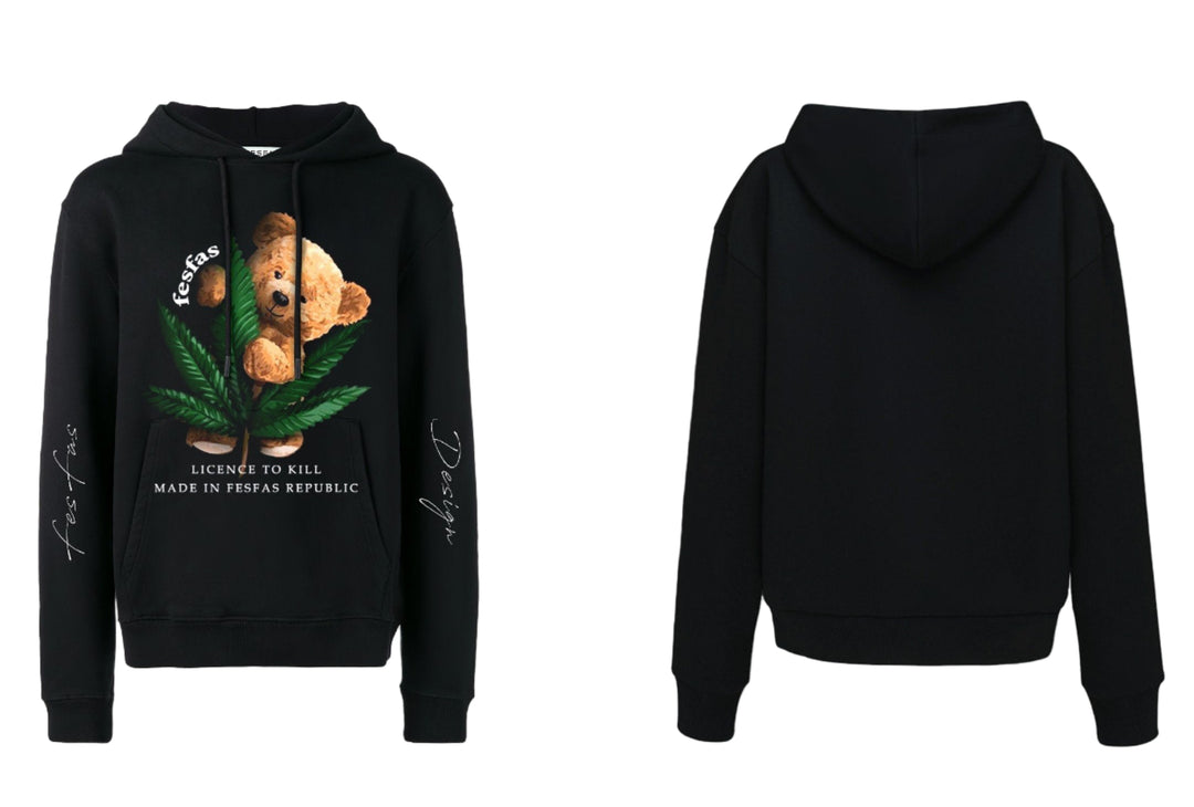 Áo Hoodie in hình gấu bông FesFas | Màu đen | Nam