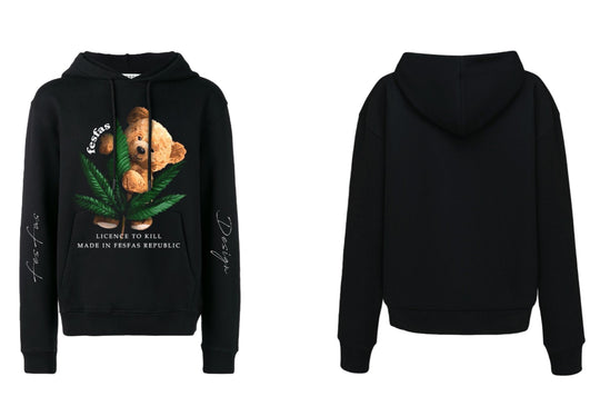 Áo Hoodie in hình gấu bông FesFas | Màu đen | Nam