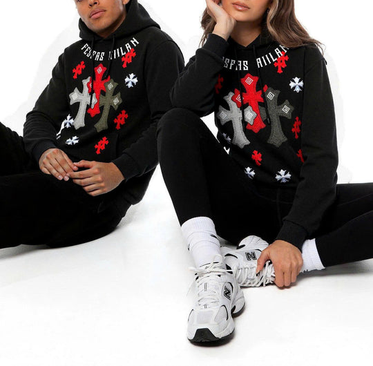 FesFas Cross-print Hoodie Set | Black | Men