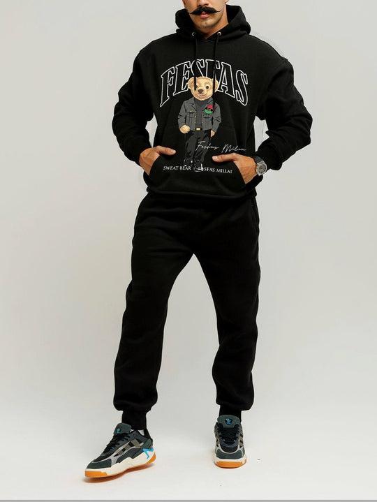 FesFas Bear-print Hoodie Set | Black | Men