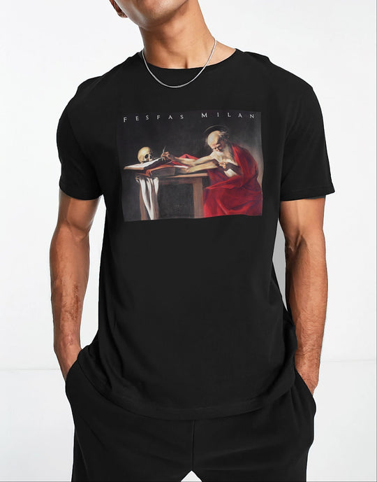 FesFas "Saint Jerome Writing"-print T-shirt | Black | Men
