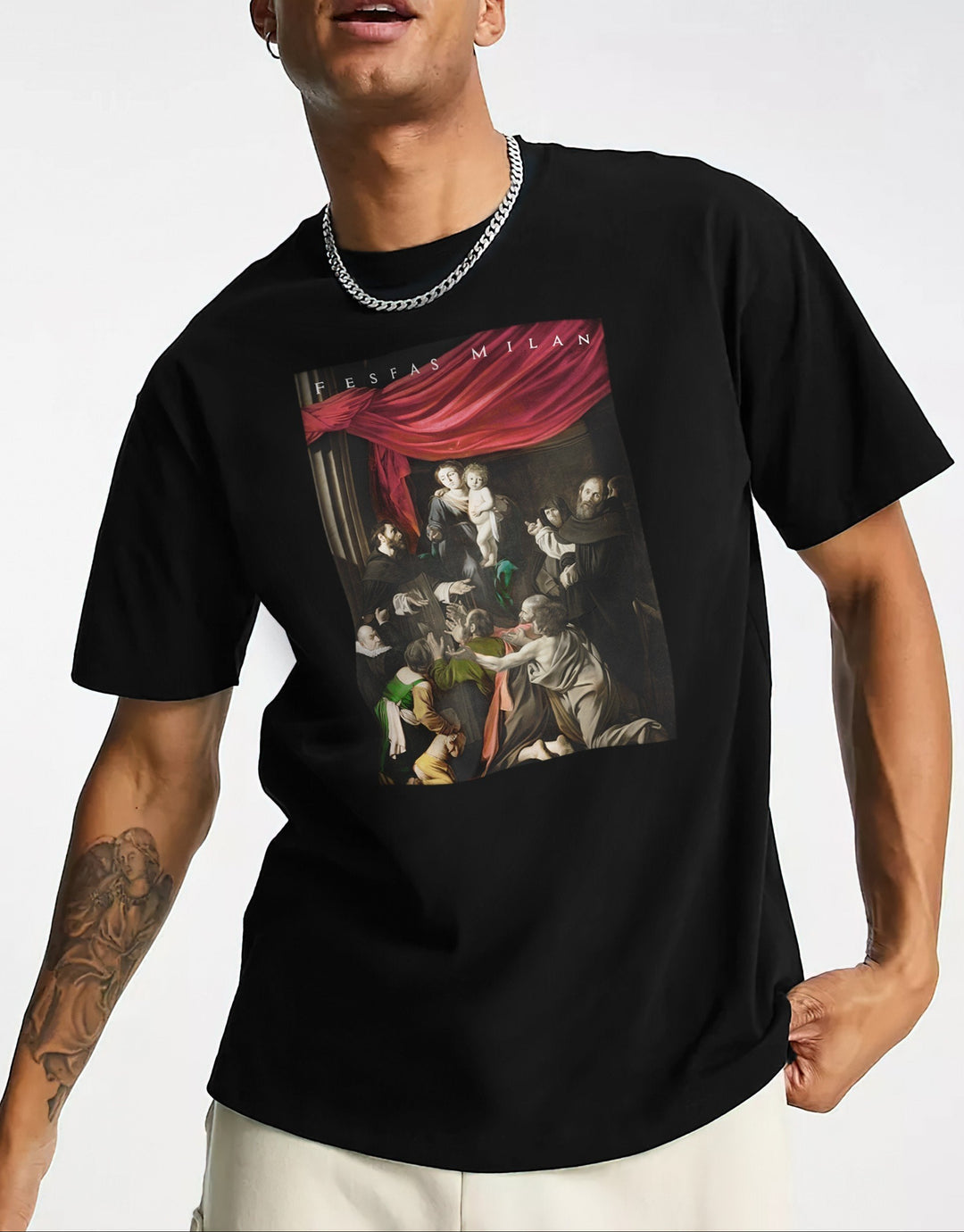 FesFas "Madonna of the Rosary"-print T-shirt | Black | Men