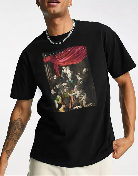 FesFas "Madonna of the Rosary"-print T-shirt | Black | Men