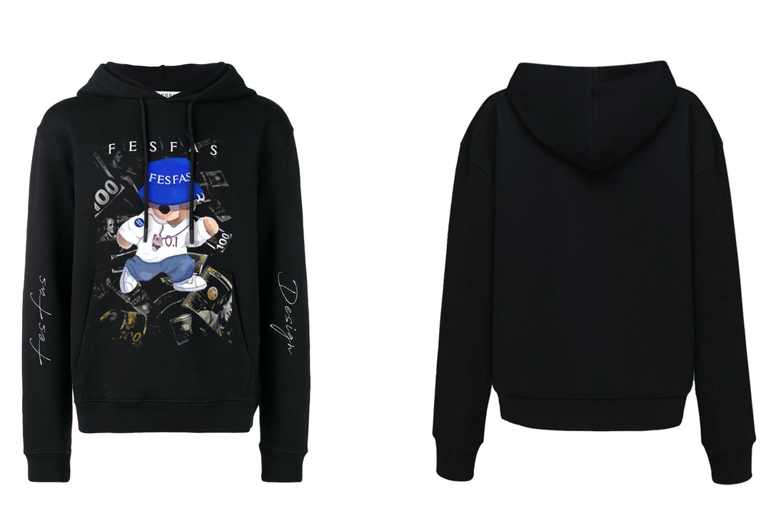 FesFas Hiphop Bear-print Hoodie | Black | Men