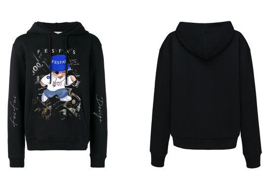 FesFas Hiphop Bear-print Hoodie | Black | Men