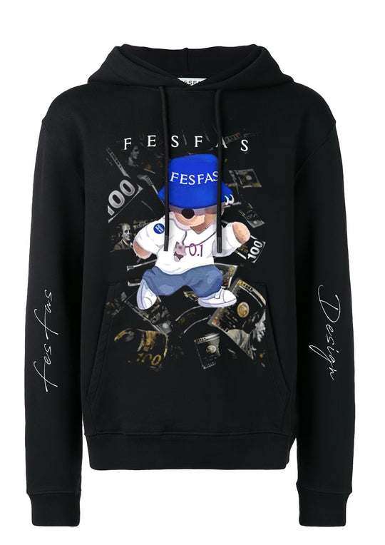 FesFas Hiphop Bear-print Hoodie | Black | Men