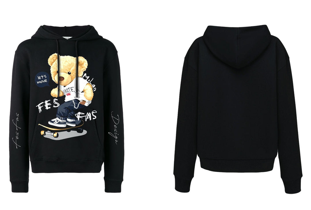 FesFas Skateboard Bear-print Hoodie | Black | Men