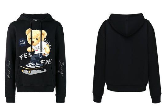 FesFas Skateboard Bear-print Hoodie | Black | Men