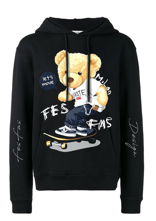 FesFas Skateboard Bear-print Hoodie | Black | Men