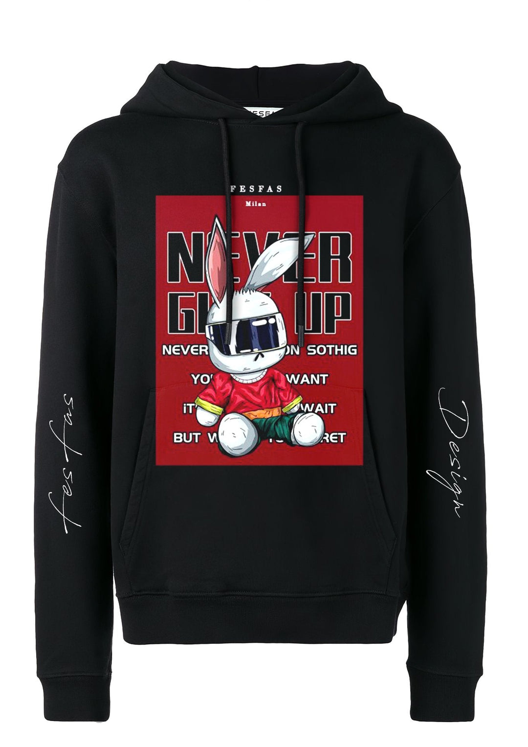 FesFas Never Give Up-print Hoodie | Black | Men