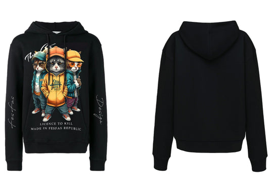 FesFas Cats Crew-print Hoodie | Black | Men