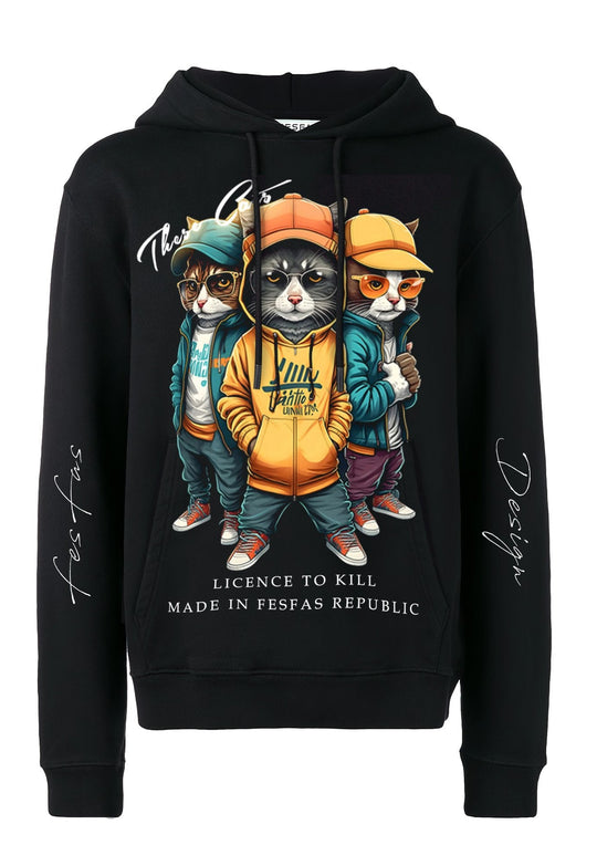 FesFas Cats Crew-print Hoodie | Black | Men