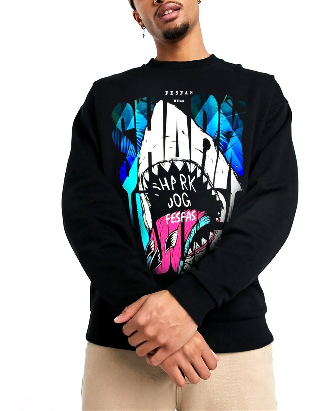 FesFas Shark-print Sweatshirt | Black | Men