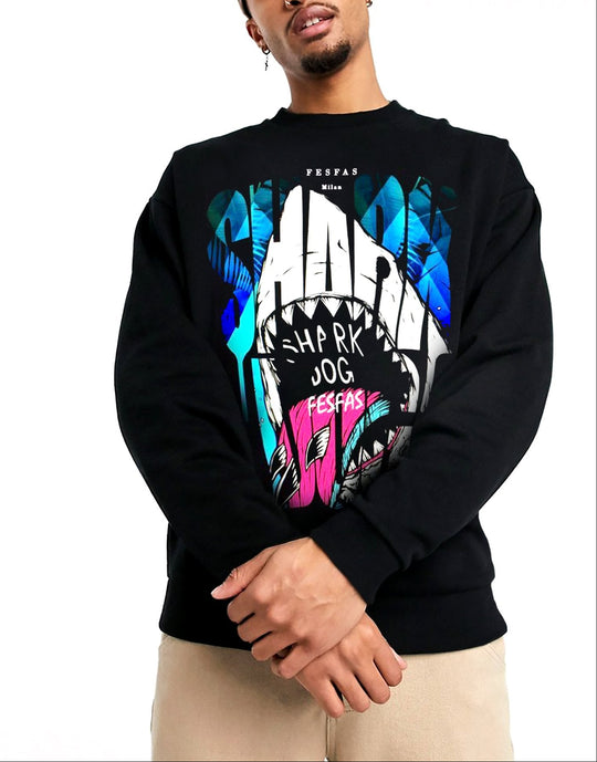 FesFas Shark-print Sweatshirt | Black | Men