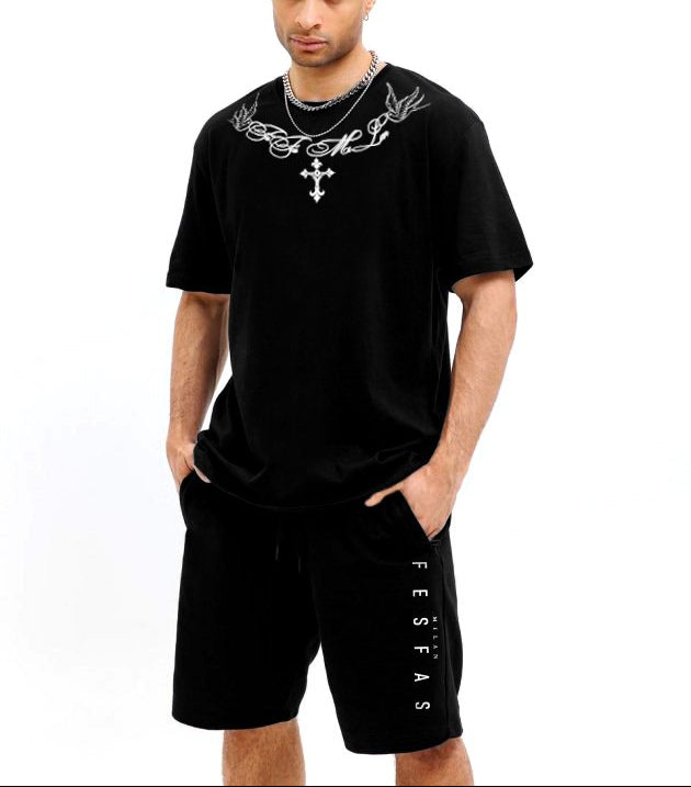 FesFas Cross-print T-shirt | Black | Men