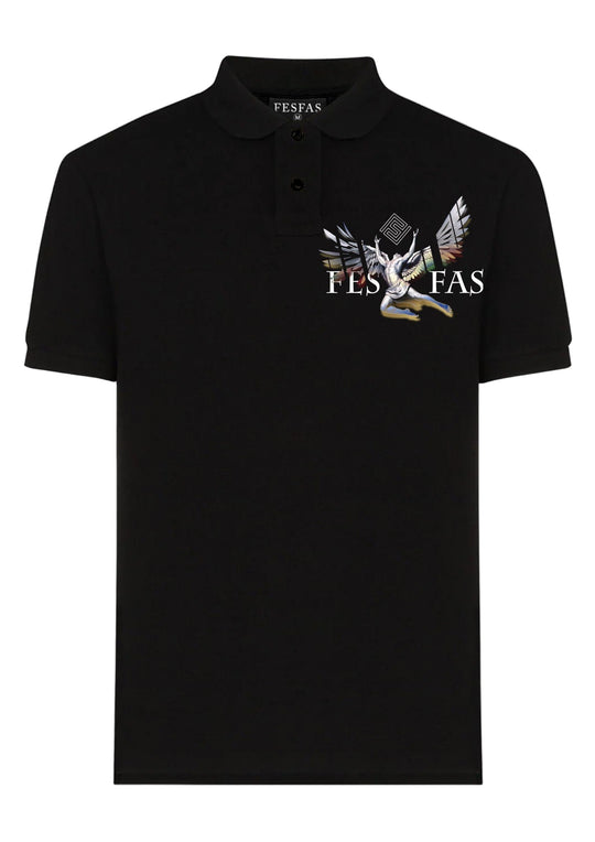 FesFas Angel-print Polo Shirt | Men | Black