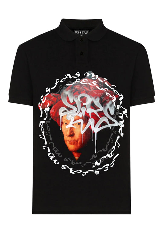 FesFas Human Face-print Polo Shirt | Men | Black