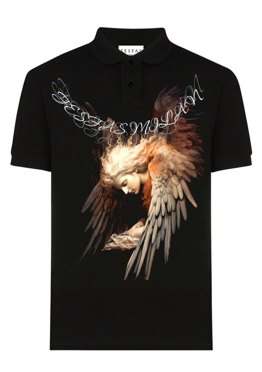 FesFas Angel-print Polo Shirt | Men | Black
