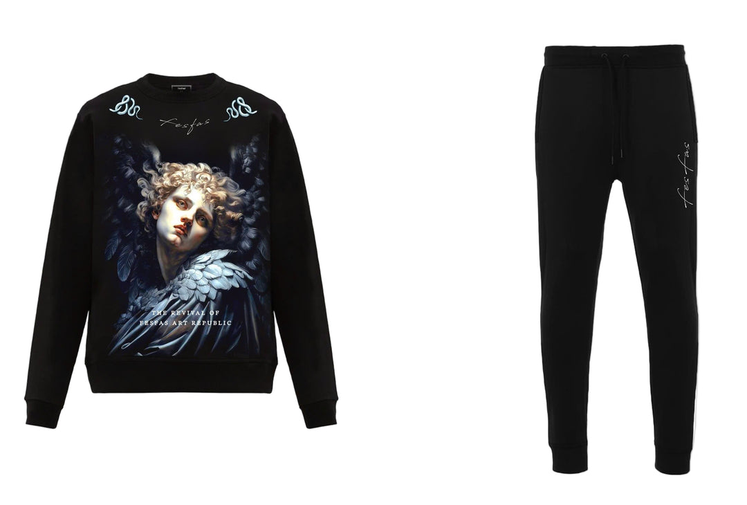 FesFas Angel-print Sweatshirt Set | Black | Men