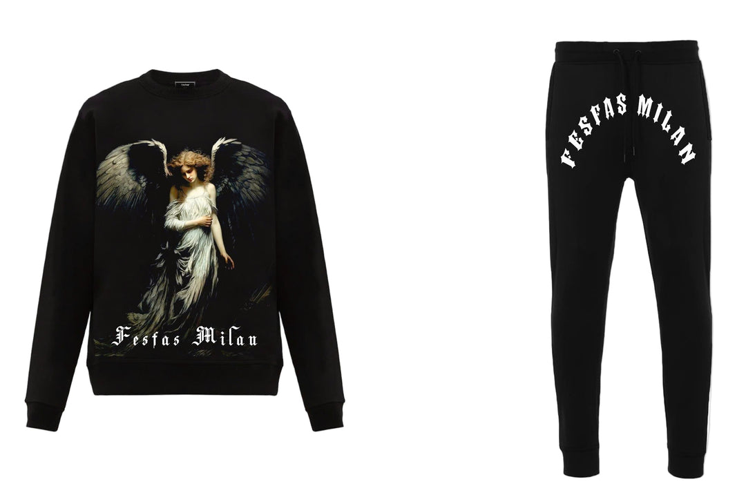 FesFas Angel-print Sweatshirt Set | Black | Men