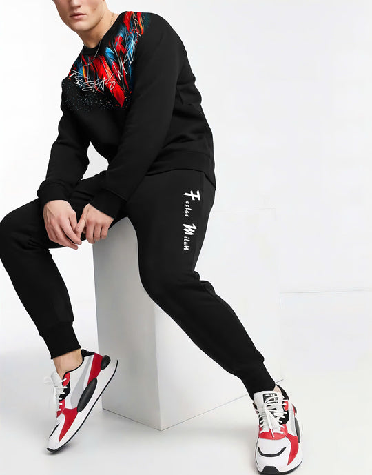FesFas Feathers-print Sweatshirt Set | Black | Men