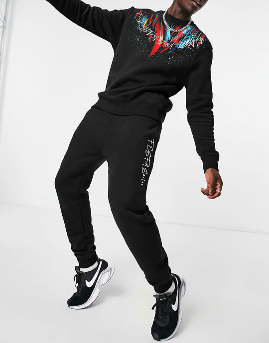 FesFas Feathers-print Sweatshirt Set | Black | Men