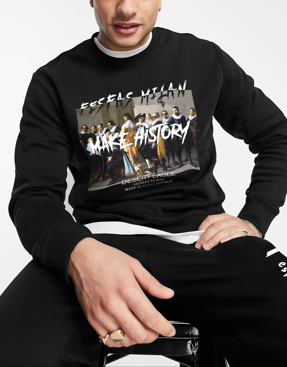 FesFas Graphic-print Sweatshirt Set | Black | Men