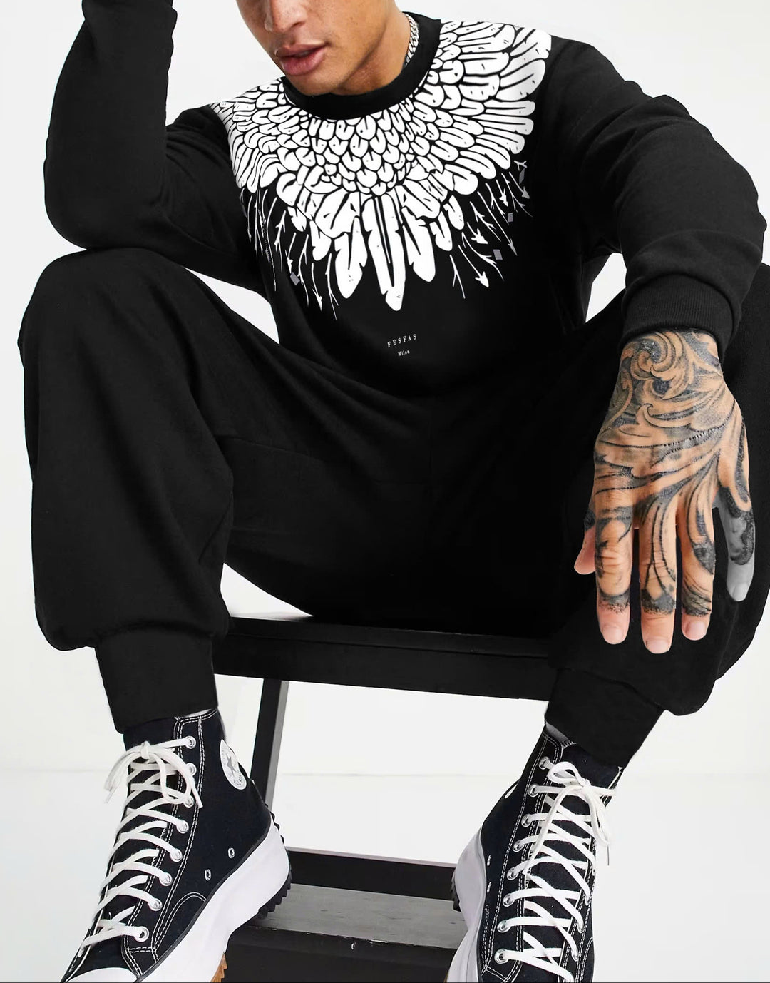 FesFas Feathers-print Sweatshirt Set | Black | Men