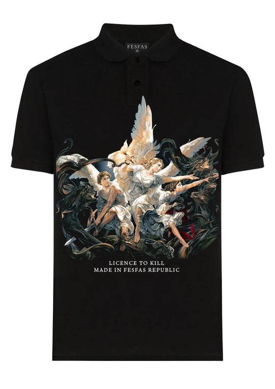 FesFas Angel-print Polo Shirt | Men | Black