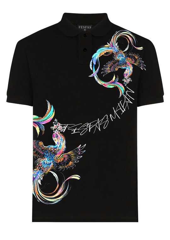 FesFas Peacock-print Polo Shirt | Men | Black