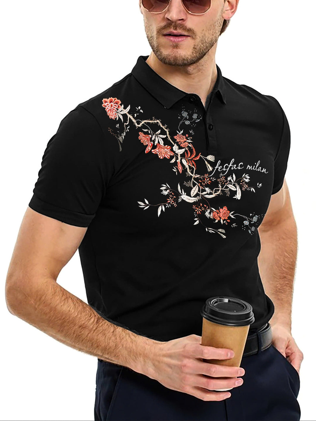FesFas Floral-print Polo Shirt | Men | Black