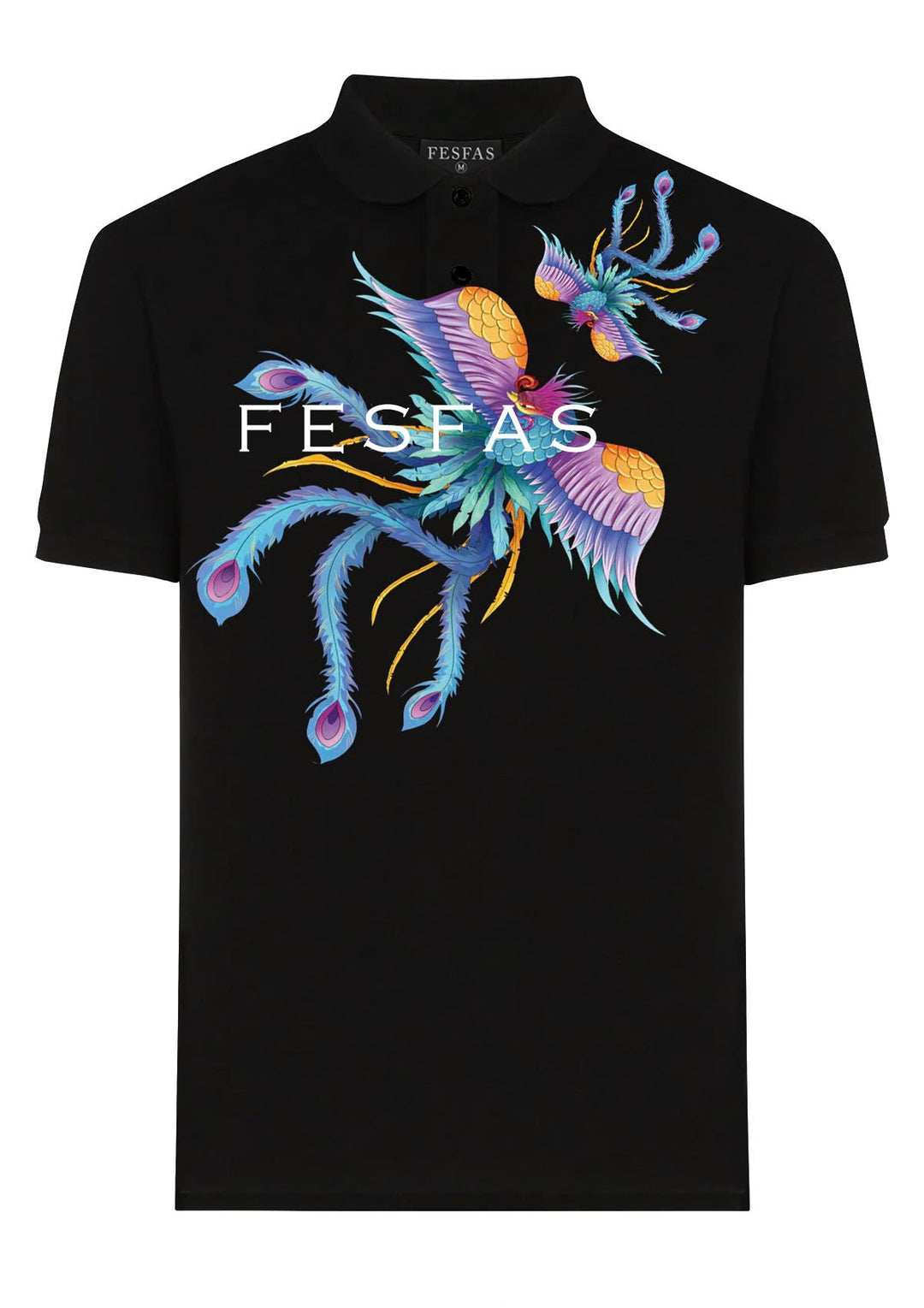 FesFas Peacock-print Polo Shirt | Men | Black
