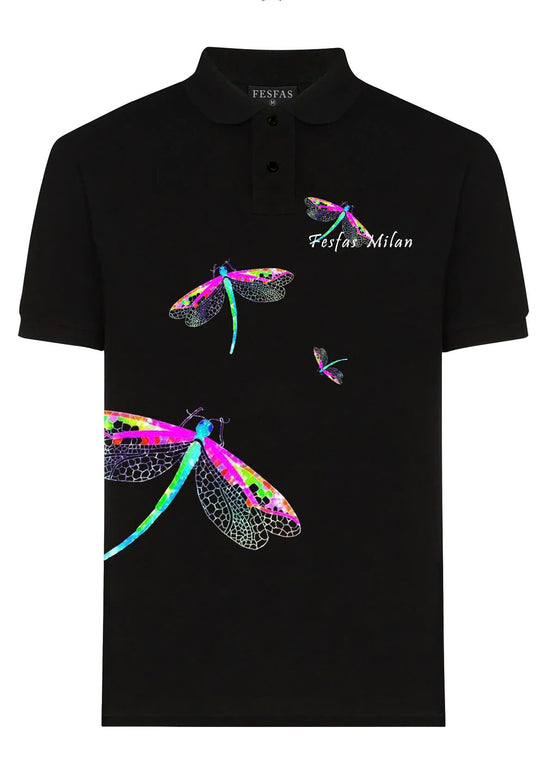 FesFas Dragonfly-print Polo Shirt | Men | Black
