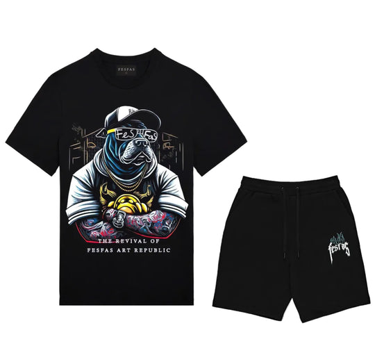 FesFas bulldog-print T-shirt Set | Black | Men