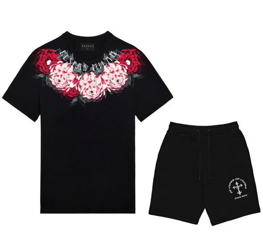 FesFas flowers-print T-shirt Set | Black | Men