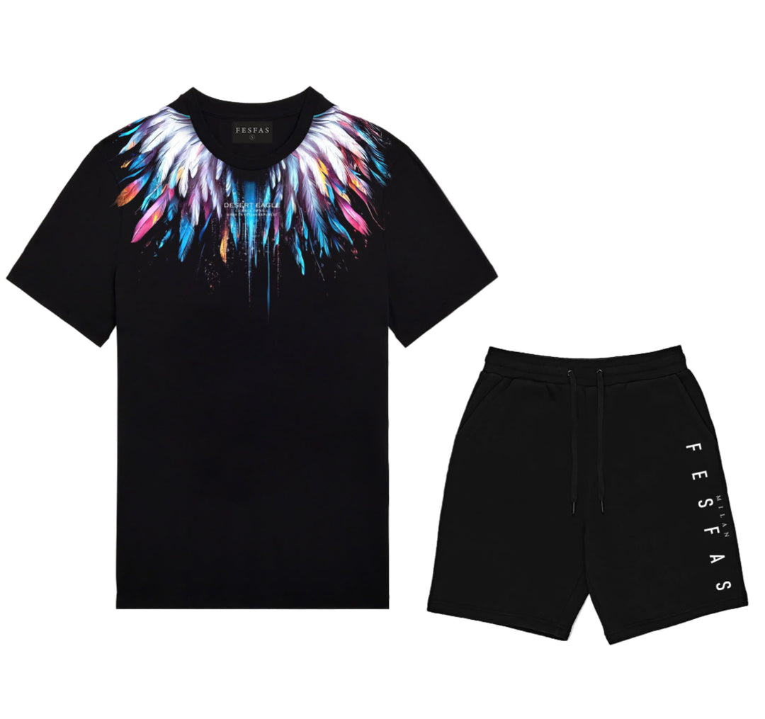 FesFas feathers-print T-shirt | Black | Men