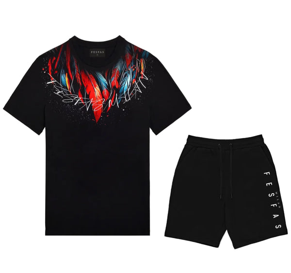 FesFas red feathers-print T-shirt Set | Black | Men