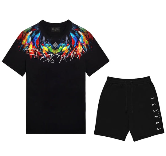 FesFas colorful feathers-print T-shirt Set | Black | Men