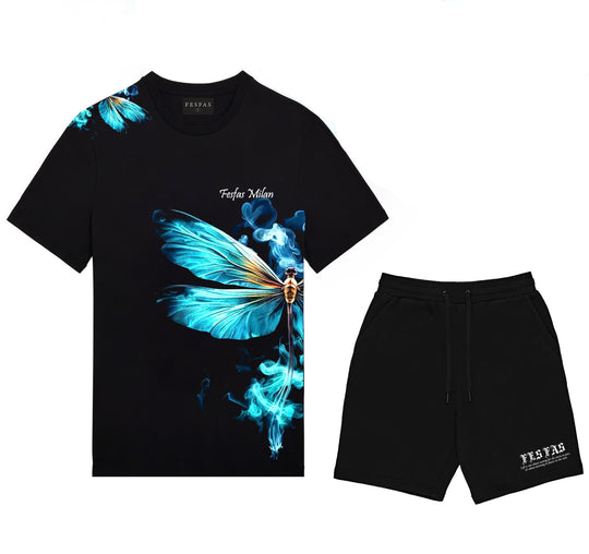 FesFas blue dragonfly-print T-shirt Set | Black | Men