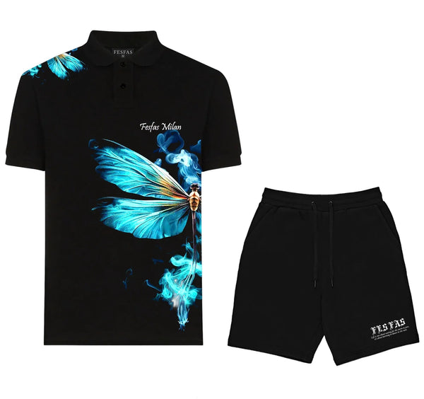 FesFas blue dragonfly-print Polo Set | Men | Black