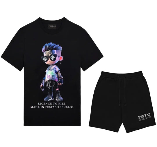FesFas hiphop boy-print T-shirt Set | Black | Men