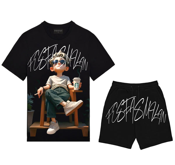 FesFas chill guy-print T-shirt Set | Black | Men