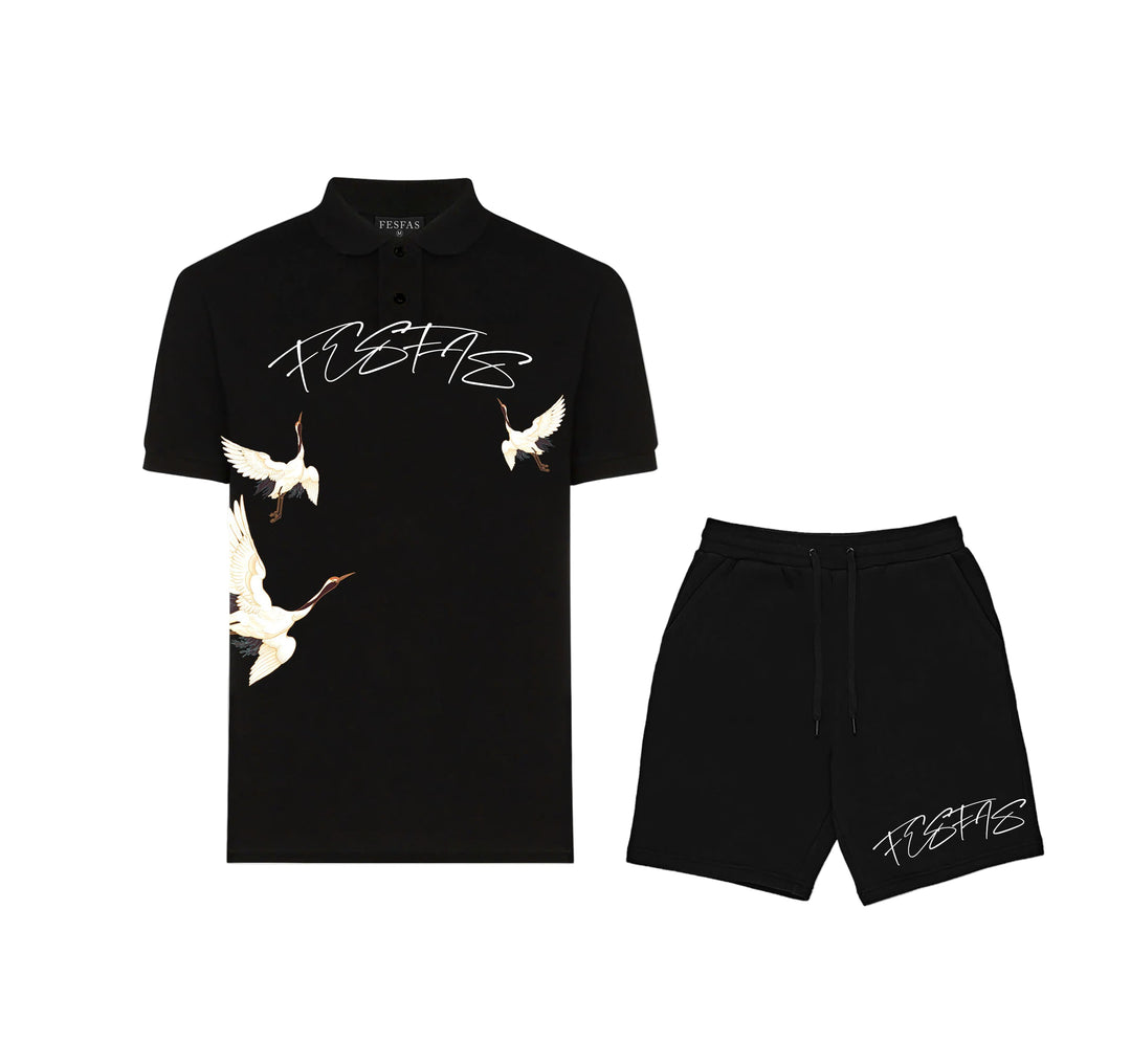 FesFas Crane-print Polo Shirt | Men | Black
