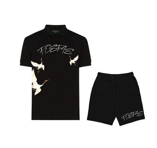 FesFas Crane-print Polo Shirt | Men | Black