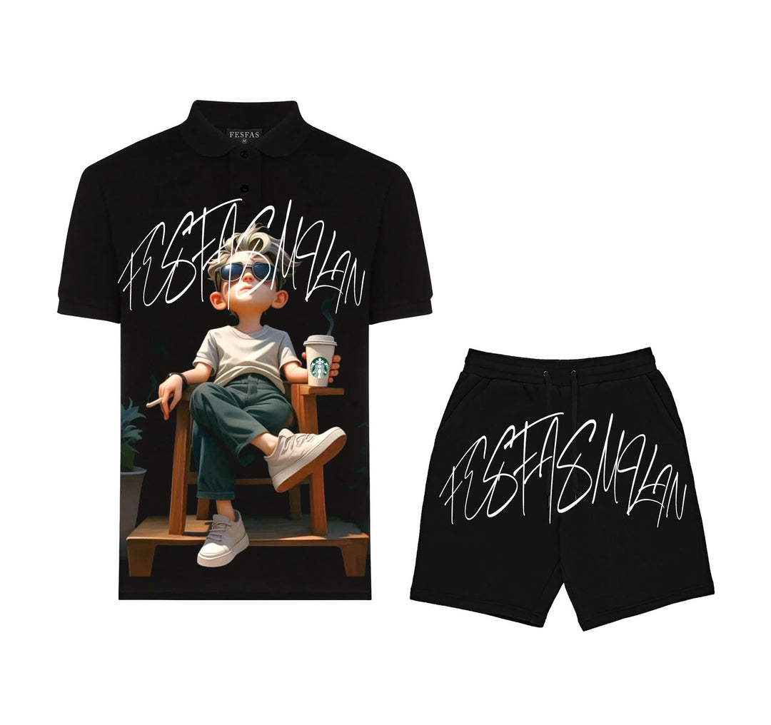 FesFas Relaxed Boy-print Polo Shirt | Men | Black
