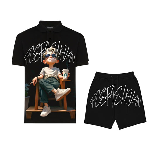 FesFas Relaxed Boy-print Polo Shirt | Men | Black